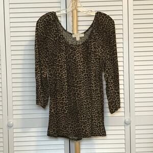 Michael Kors Multicolor Leopard Scoop Neck 3/4 Sleeve Women Blouse XL